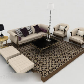 أريكة منزلية خشبية بسيطة على الطراز الأوروبي نموذج ثلاثي الأبعاد