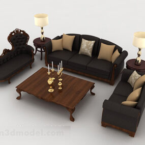 European Style Wooden Black Sofa 3d model