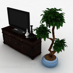 مدل سه بعدی کابینت تلویزیون چوبی مشکی به سبک اروپایی