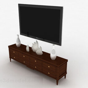 Τρισδιάστατο μοντέλο ντουλάπι τηλεόρασης ευρωπαϊκού στιλ, ξύλινο καφέ