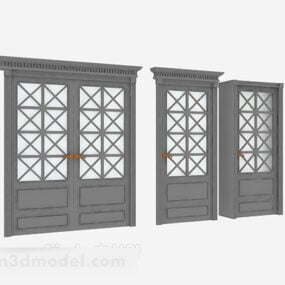 Modelo 3D de design de porta de madeira em estilo europeu