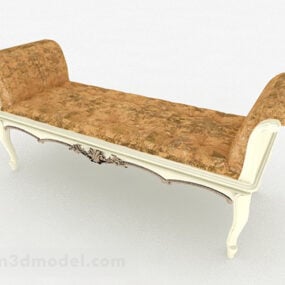 أريكة ترفيهية خشبية أوروبية بمسند للقدمين نموذج ثلاثي الأبعاد