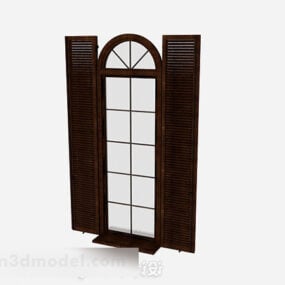 Fenêtres européennes à volets longs en bois modèle 3D