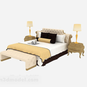 European Wooden Yellow Double Bed 3d model
