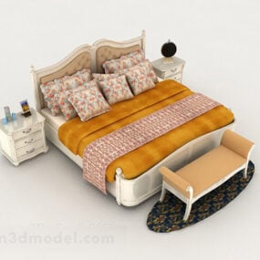 European Tiger Pattern White Double Bed 3d model