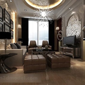 Interior European Villa Living Room Round Ceiling 3d model