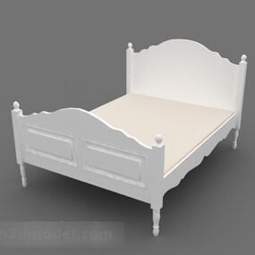 Furniture European White Double Bed 3d model