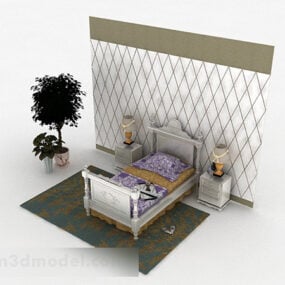 Modelo 3D de decoração de parede de cama de solteiro branca europeia