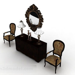 Europejski drewniany stół i krzesła Model 3D