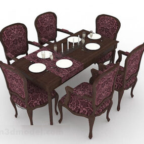 שולחן אוכל וכיסא אירופאי מעץ סגול דגם תלת מימד