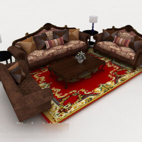 نموذج أريكة خشبية أوروبية كلاسيكية باللون البني ثلاثي الأبعاد