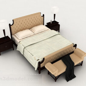 European Wooden Simple Double Bed 3d model