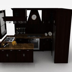 کابینت آشپزخانه فضای کوچک چوبی اروپایی مدل سه بعدی