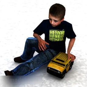 Liten pojke sitter karaktär 3d-modell