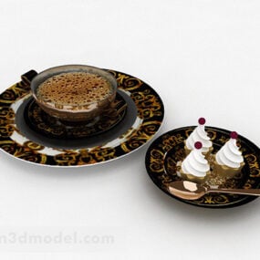 Fransk ettermiddagste dessert kaffedekor 3d-modell