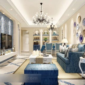 Fresh Mediterranean Living Room Interior 3d model