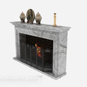 Elegante stenen open haard met vuur 3D-model