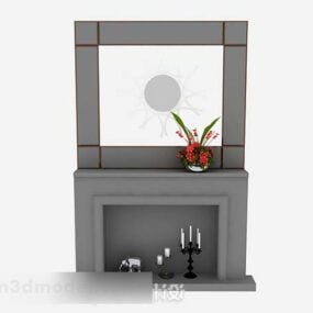 Gray Minimalist Fireplace 3d model
