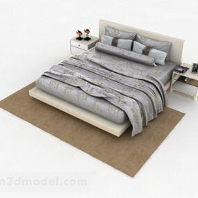 Mô hình 3d nội thất giường đôi hoa văn màu xám