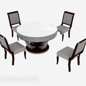 3д модель круглого обеденного стола со стулом