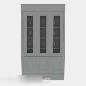 Gray Simple Wooden Bookcase Furniture 3d model