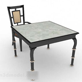 Gray Square Dining Table And Chair 3d model