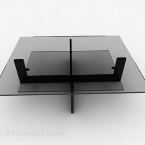 3д модель серого квадратного стеклянного журнального столика с мебелью