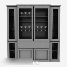 Gray Paint Wooden Display Cabinet 3d model