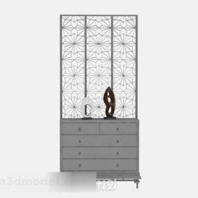 Gray Wood Porch Cabinet Partition 3d model
