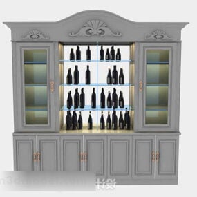 3д модель серого деревянного шкафа-холодильника для вина