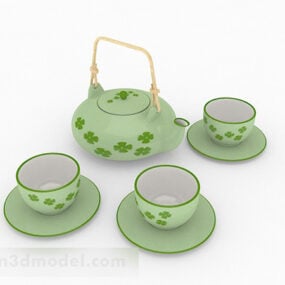 Bộ trà gốm xanh mô hình 3d