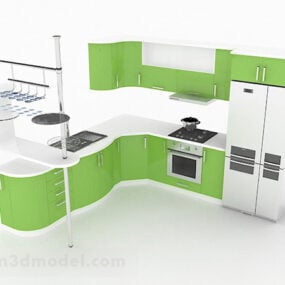 Mueble de cocina verde en forma de L modelo 3d