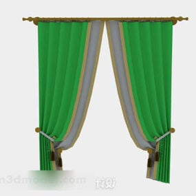 Green White Fabric Home Curtains 3d model