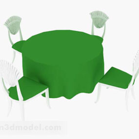 3д модель зеленого минималистичного обеденного стола и стула