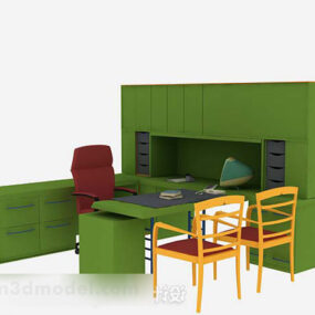 Green Office Desk And Chairset 3d model