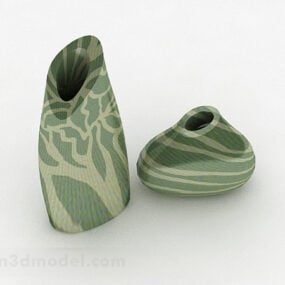 Jarrón de cerámica con patrón verde modelo 3d