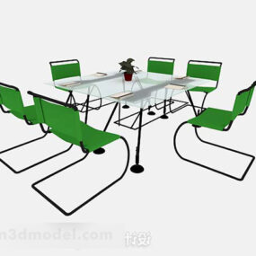 3д модель зеленого простого конференц-стола и стульев