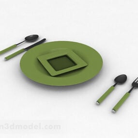 نموذج أدوات المائدة الخضراء ثلاثي الأبعاد