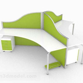 Escritorio de oficina verde para tres personas modelo 3d