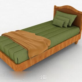 Green Wooden Single Bed Furniture 3d model