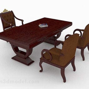Špičkový 3D model retro dřevěného stolu a židle