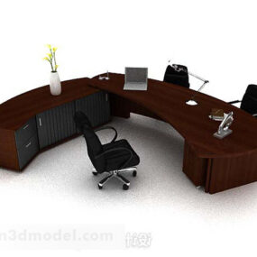 Laadukas ruskea puinen työpöytä 3D-malli