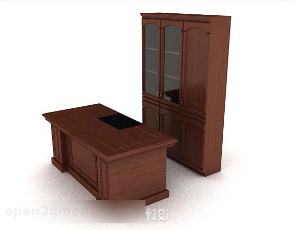 High-grade Brown Wooden Desk Cabinet