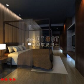 Hotel Bedroom Space Poster Bed Interior 3d model