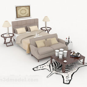 3д модель домашнего бежевого коричневого двуспального дивана