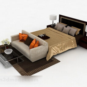 Home Brown Double Bed 3d model