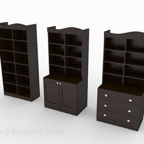 Home Brown Wood Combination Bookcase Furniture 3d model