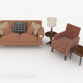 Home Brown Wooden Combination Sofa 3d model