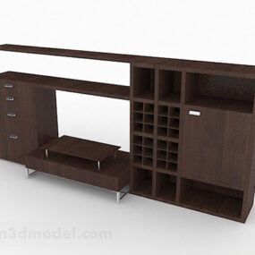کابینت تلویزیون چوبی قهوه ای خانگی مدل سه بعدی