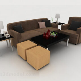 Modelo 3d de sofá minimalista marrom escuro para casa